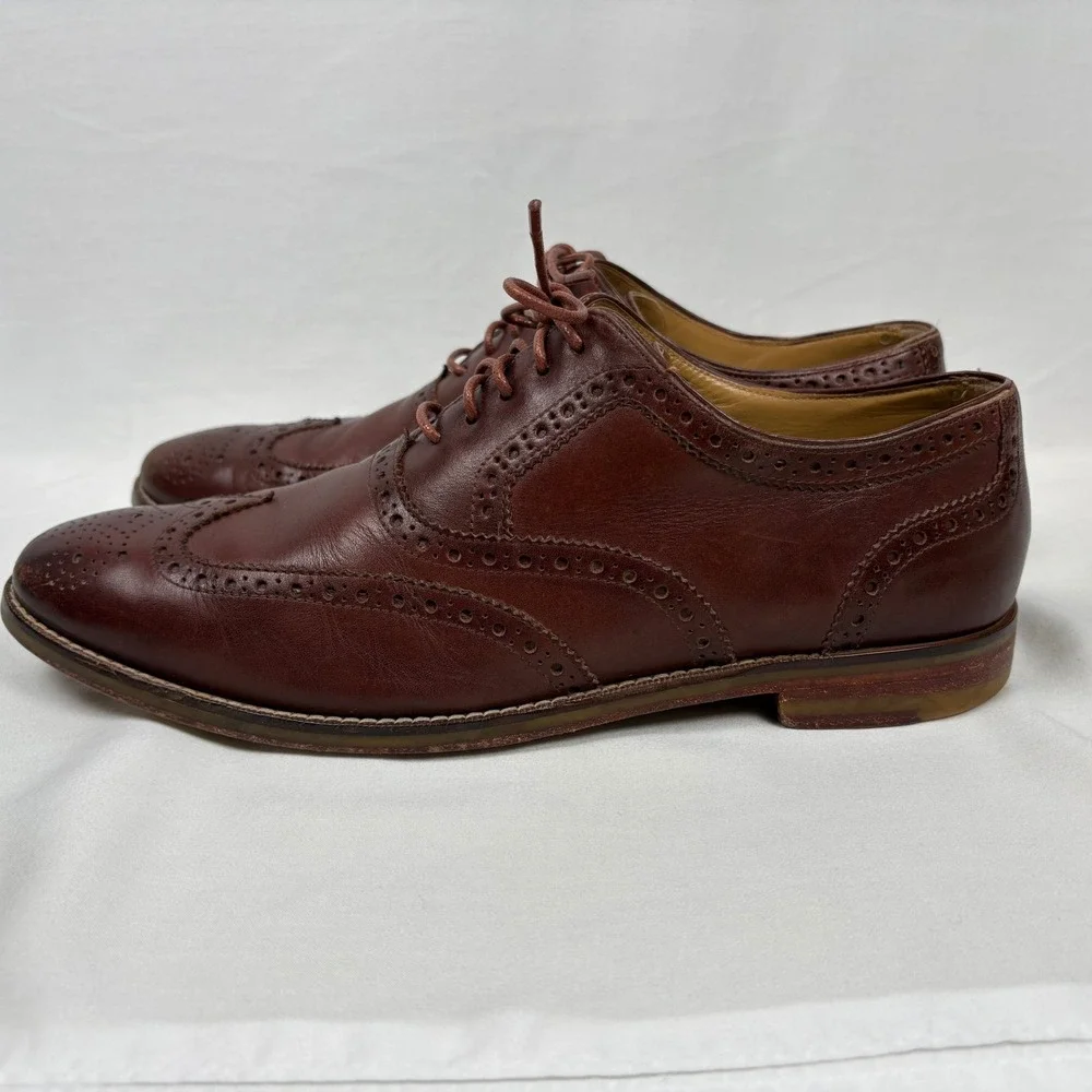 Cole Haan Wingtip Oxford 9.5M Brown Leather Brogue Grand.OS Dress Shoes Business - Picture 6 of 10